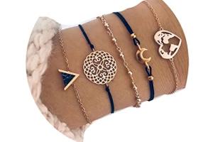Edary Lot de 6 bracelets boho Étoiles et lune en perles et pierres précieuses bracelet fait à la main chaîne de main pour femmes et fille
