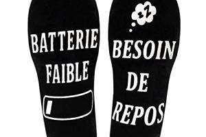 Merclix Chaussette Homme Fantaisie Humour Rigolote - Batterie Faible Besoin de Repos - Cadeau Homme, Idée Cadeau Anniversaire Personnalisé Rigolo pour Papa Collègue Meilleure Amie Frere Fête des Pères