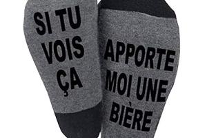 Etitulaire Si Tu vois ça,Apporte Moi Une Bière Chausette Cotton Drôle Funny Socks écrivent en Française Thick Socks Pour homme femme Cadeau de Noël Chausettes Fantaisies