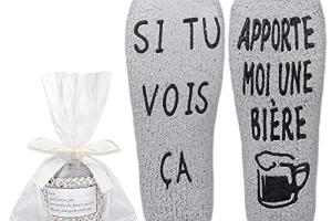 Merclix Chaussette Polaires Drôles Pour Hommes Biere Cadeau Chaussettes Bière Cadeaux Pour Homme Papa Collegues - Gris-Bière - Taille unique