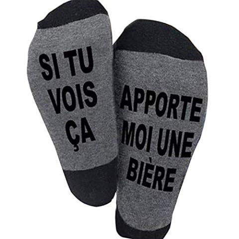 Etitulaire Si Tu vois ça,Apporte Moi Une Bière Chausette Cotton Drôle Funny Socks écrivent en Française Thick Socks Pour homme femme Cadeau de Noël Chausettes Fantaisies