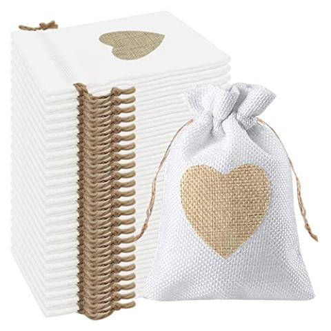 VEGCOO 24Pcs Motif de Coeur Sachets en Toile de Jute Pochettes 10*14CM,pour Bijoux Boite Dragees Mariage pour Bonbons Adeaux Cadeau Baptême Anniversaire Noël Petit (Blanche) VEGCOO 24Pcs Motif de Coeur Sachets en Toile de Jute Pochettes 10*14CM,pour Bijoux Boite Dragees Mariage pour Bonbons Adeaux Cadeau Baptême Anniversaire Noël Petit (Blanche)